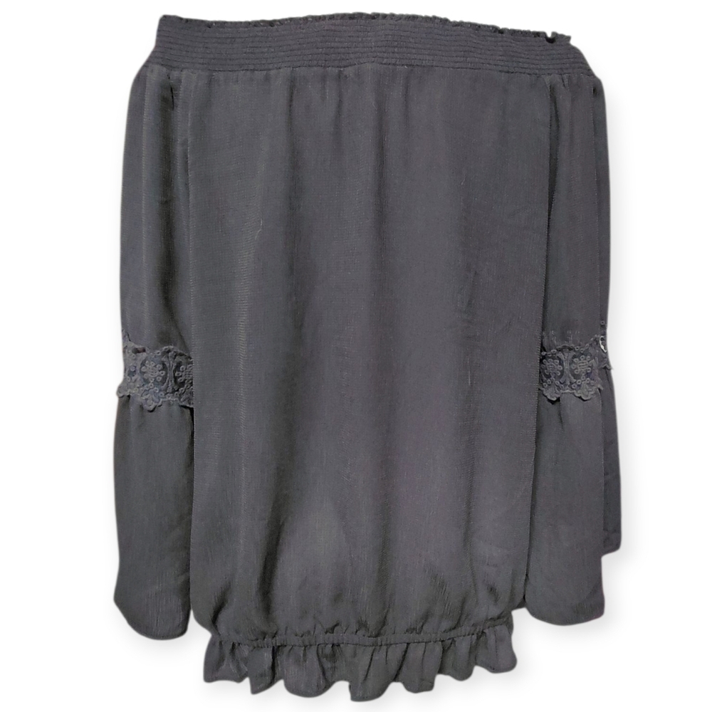 Maurices Black Off the Shoulder Peasant Blouse Size L  (E15) - Picture 3 of 6